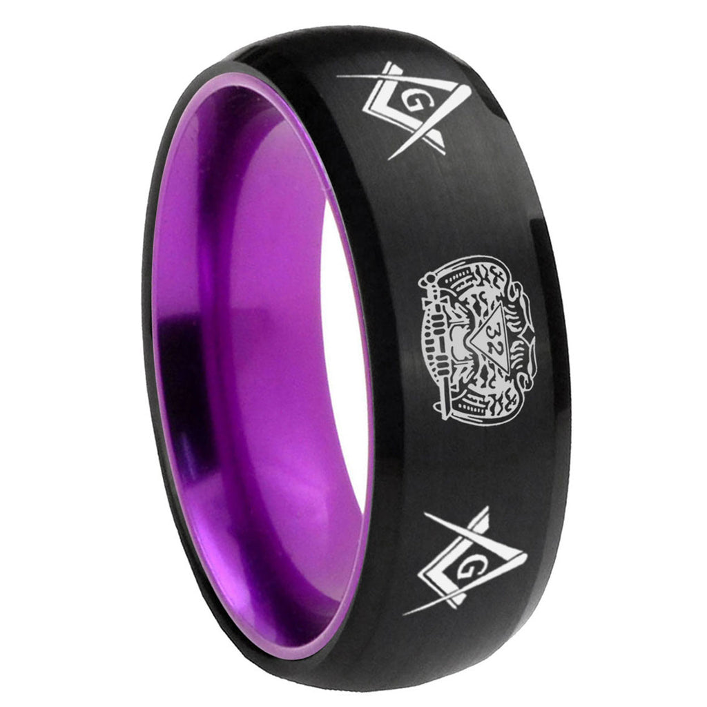 8mm Masonic 32 Design Dome Black Purple Tungsten Promised Ring