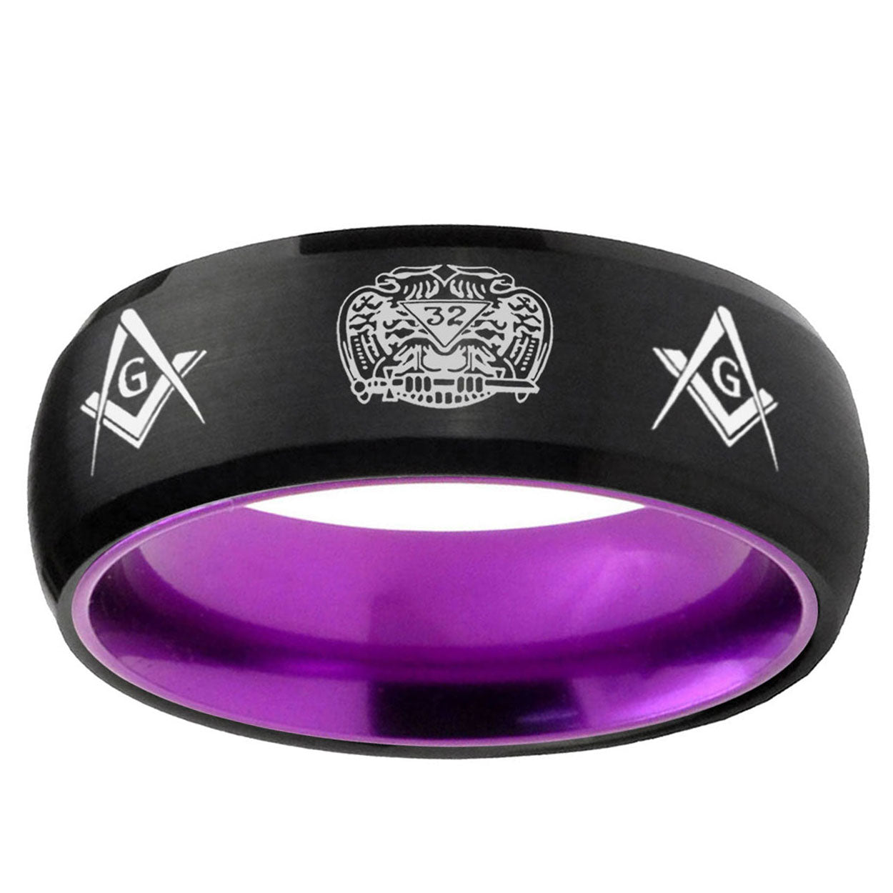 Masonic 32 Design Dome Black Purple Tungsten Promised Ring