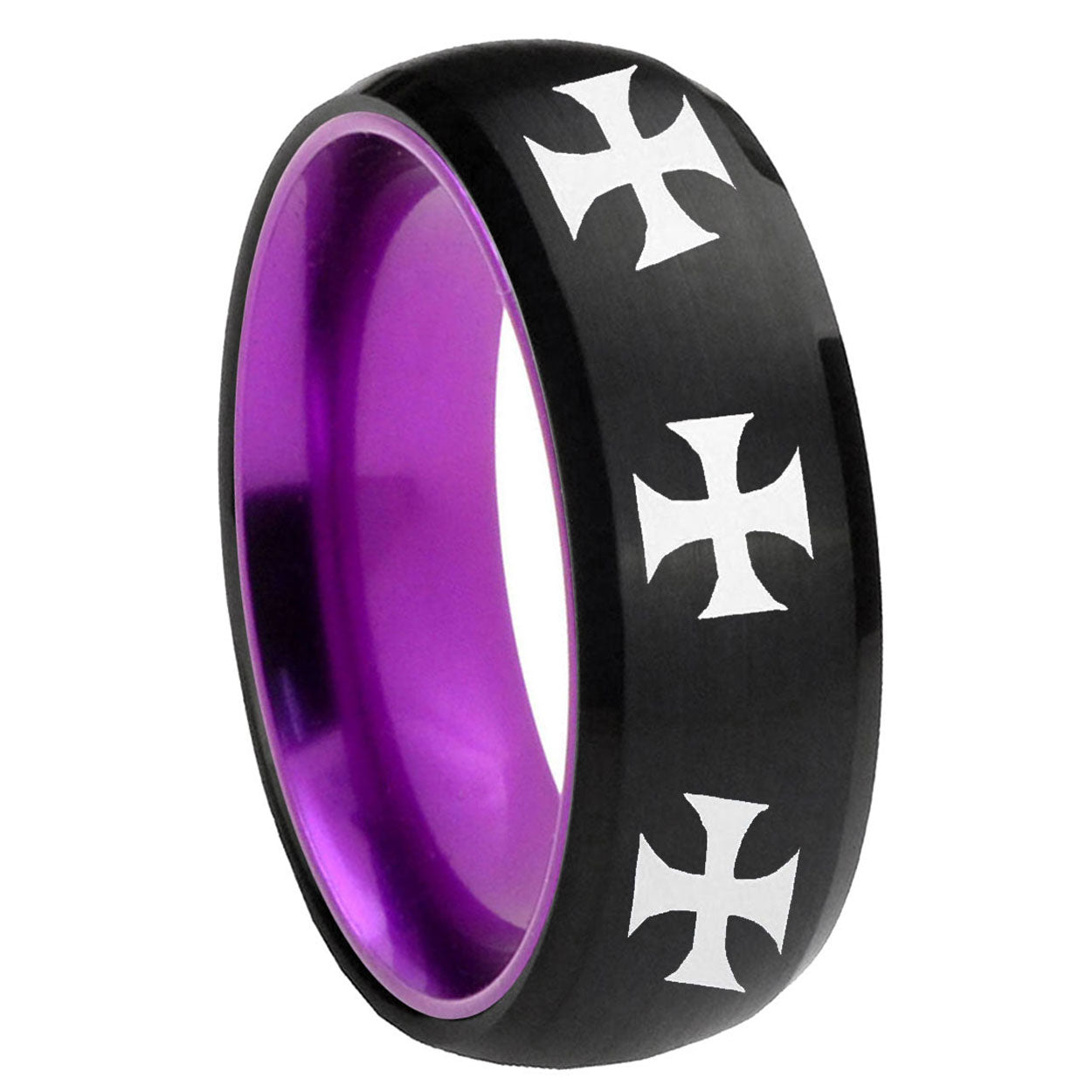 8mm Multiple Maltese Cross Dome Black And Purple Tungsten Ring