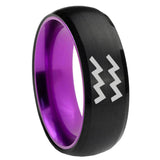 8mm Aquarius Horoscope Dome Black And Purple Tungsten Wedding Band Men's