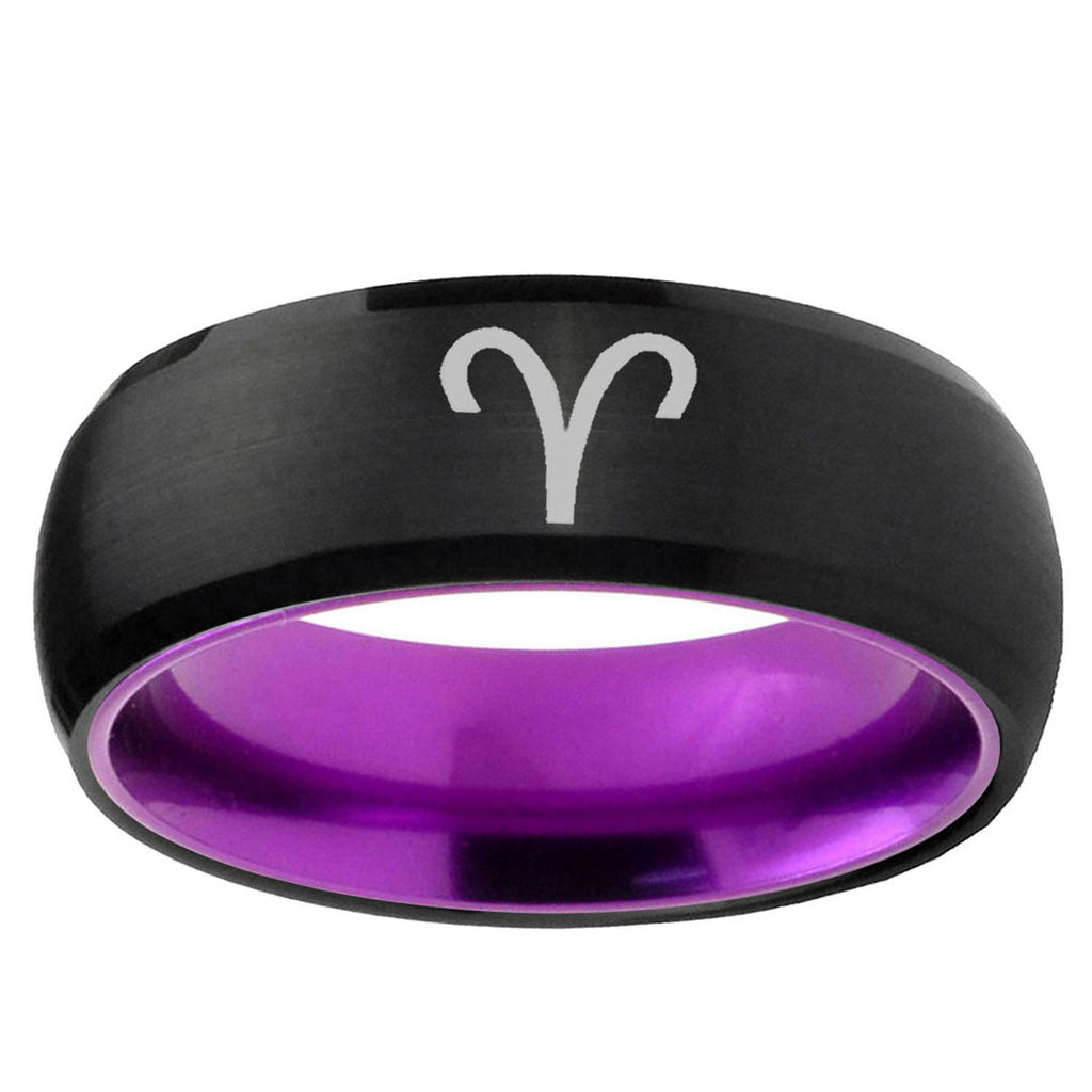 Aries Zodiac Dome Black And Purple Tungsten Wedding Band