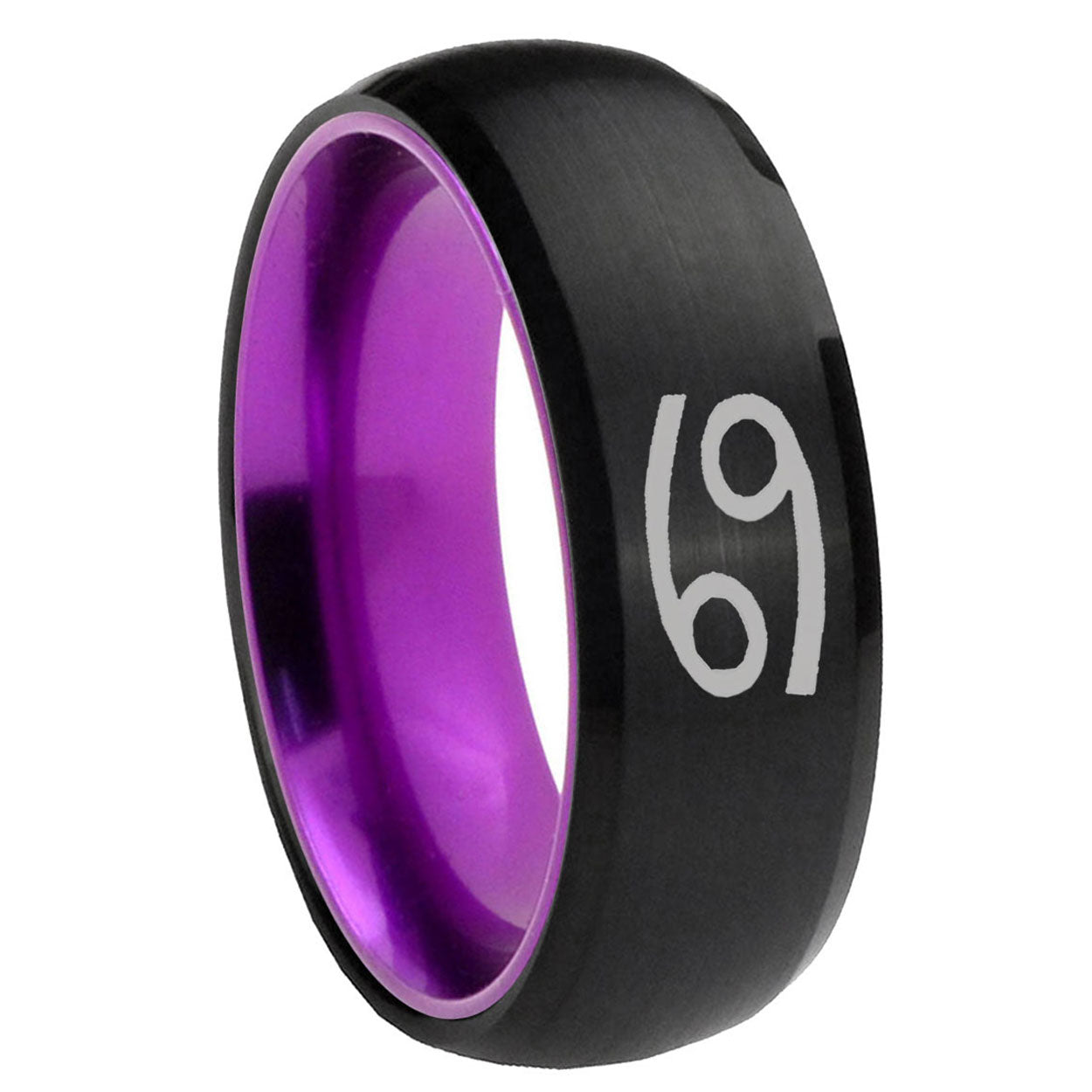 8mm Cancer Horoscope Dome Black And Purple Tungsten Ring