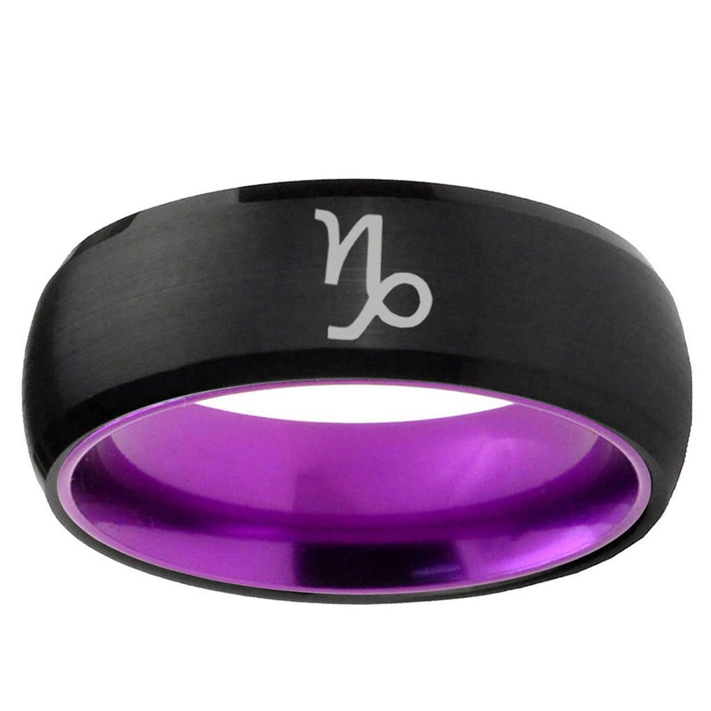 Capricorn Zodiac Dome Black Purple Tungsten Wedding Ring