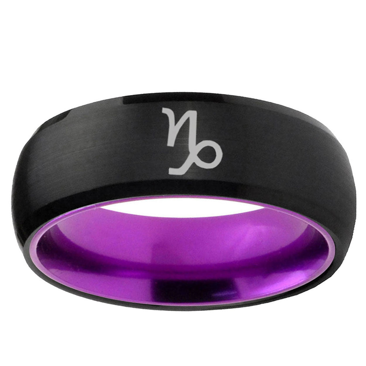 Capricorn Zodiac Dome Black Purple Tungsten Wedding Ring