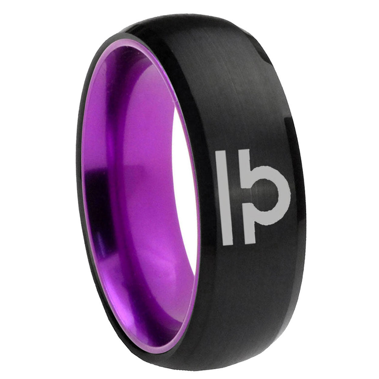 8mm Libra Horoscope Dome Black And Purple Tungsten Bands Ring