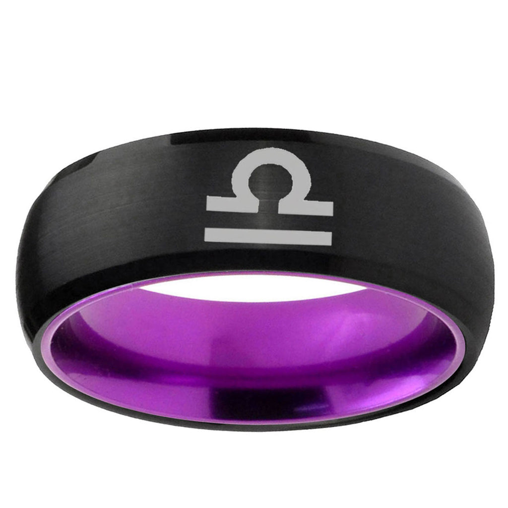 Libra Horoscope Dome Black And Purple Tungsten Bands Ring
