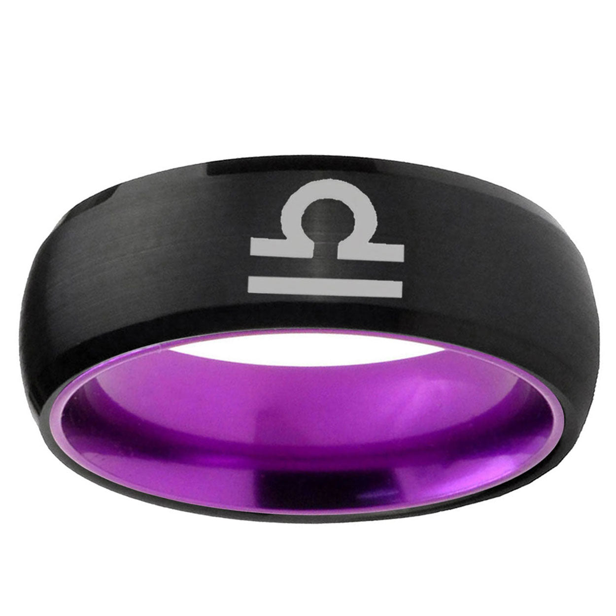 Libra Horoscope Dome Black And Purple Tungsten Bands Ring