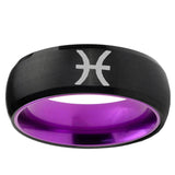 Pisces Zodiac Dome Black And Purple Tungsten Carbide Custom Men's Ring