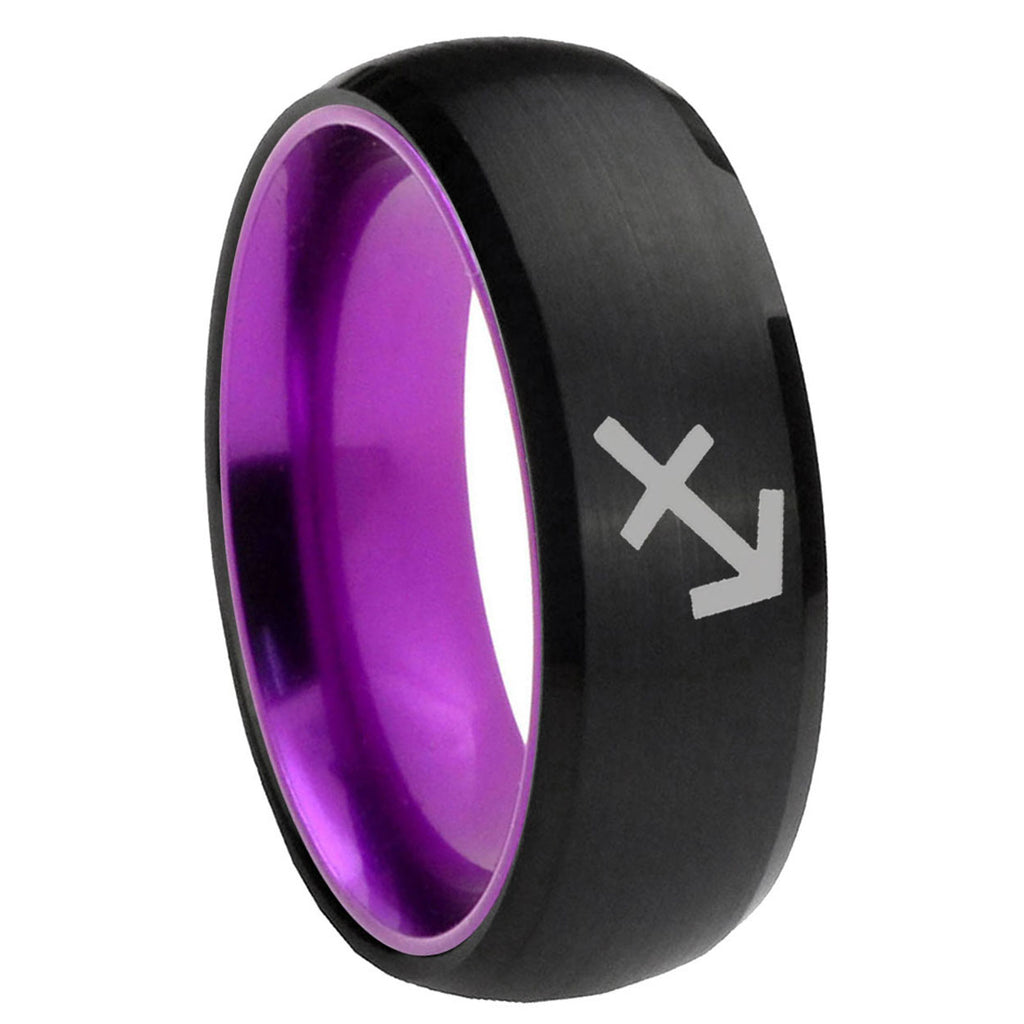 8mm Sagittarius Zodiac Dome Black Purple Tungsten Ring for Men