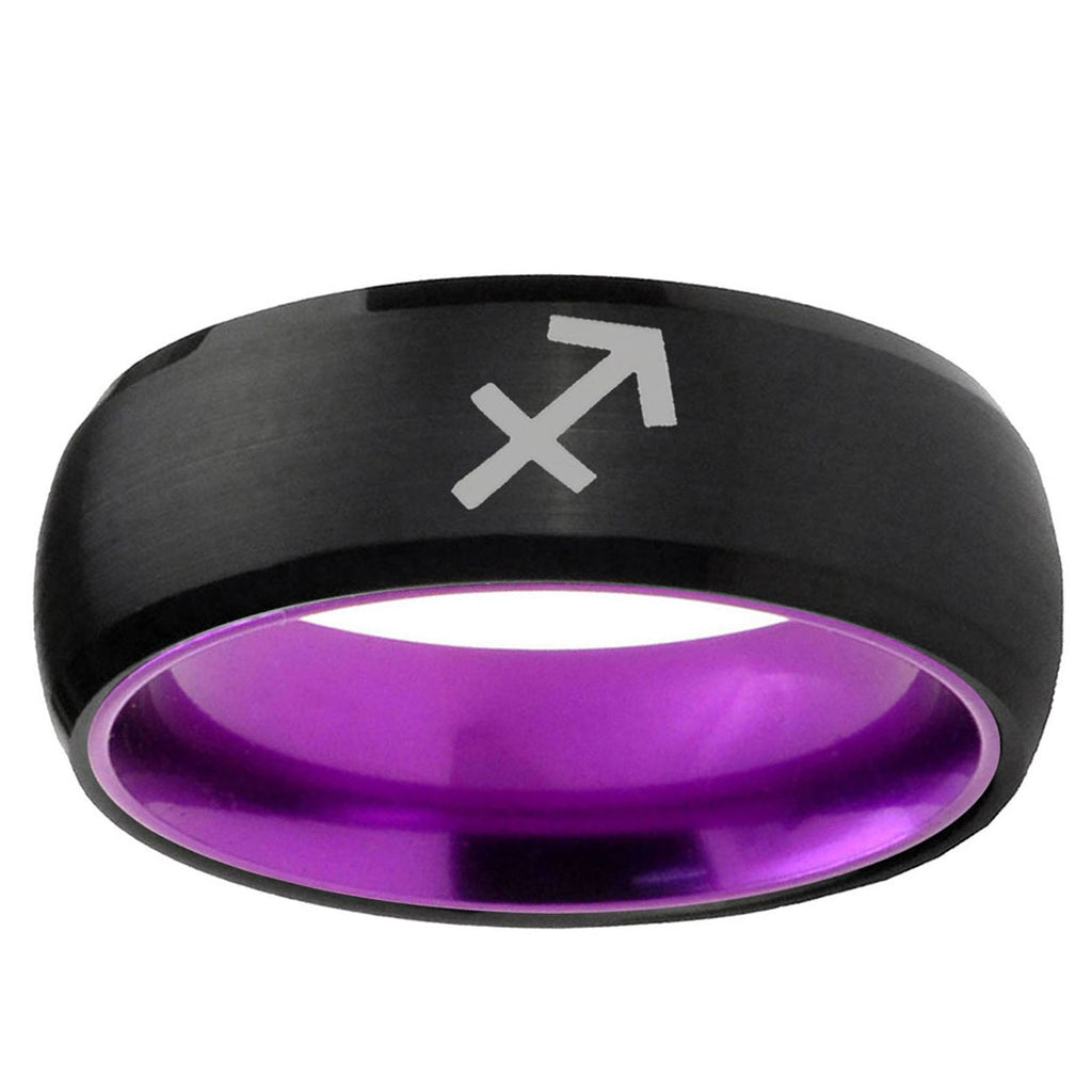 Sagittarius Zodiac Dome Black Purple Tungsten Ring for Men