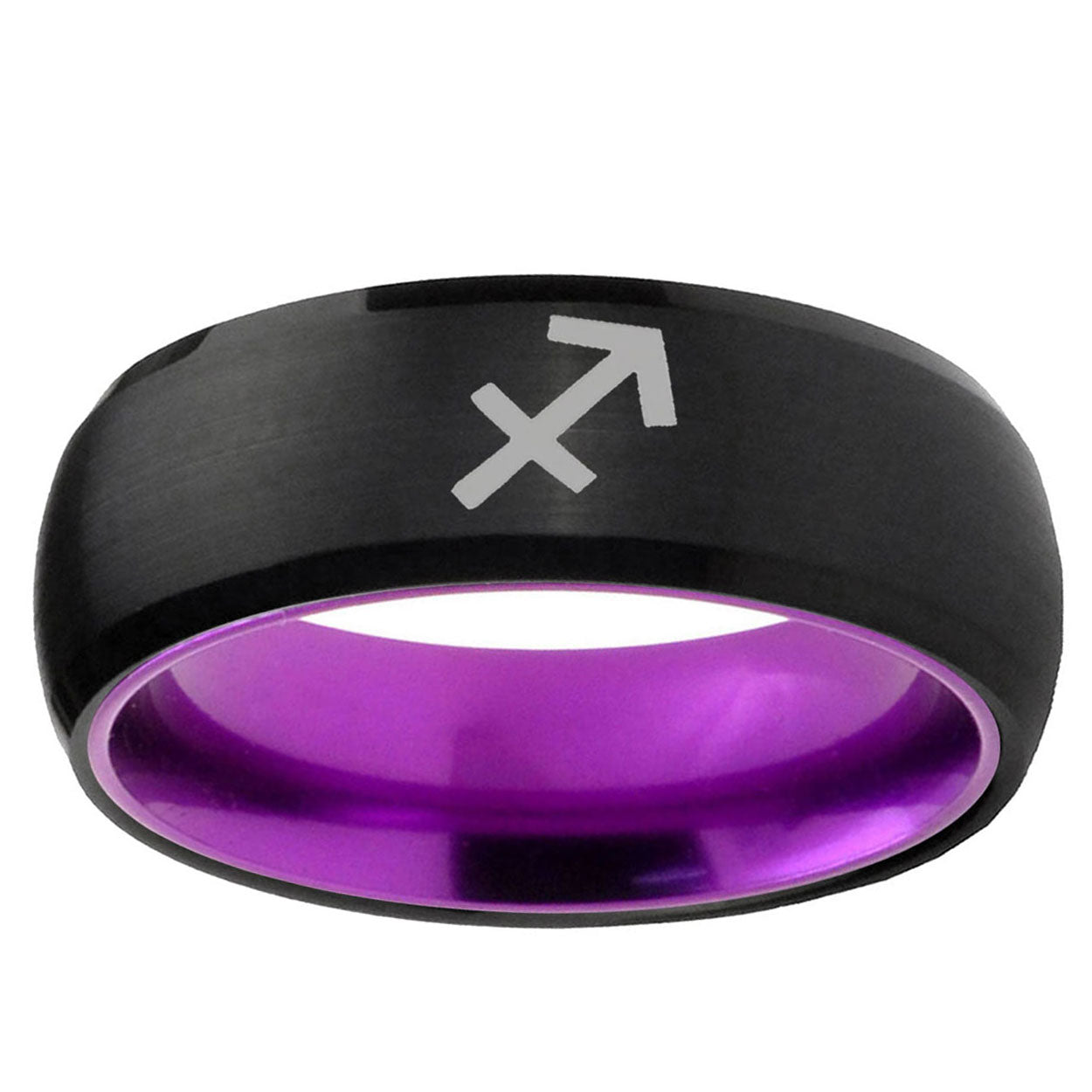 Sagittarius Zodiac Dome Black Purple Tungsten Ring for Men