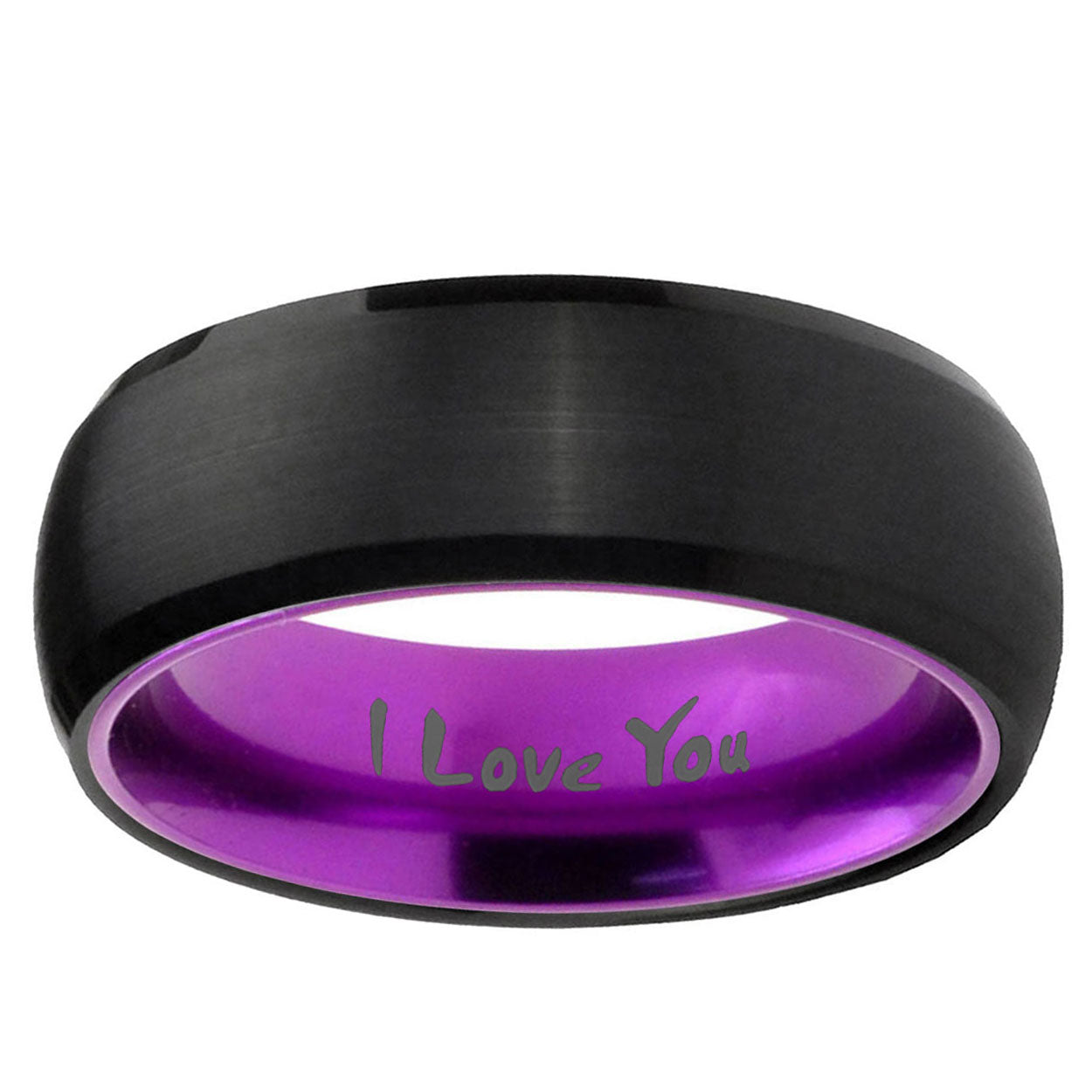 I Love You Dome Black And Purple Tungsten Mens Wedding Ring