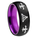 8mm Celtic Triangle Fleur-De-Lis Dome Black Purple Tungsten Ring