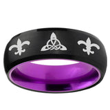 Celtic Triangle Fleur-De-Lis Dome Black And Purple Tungsten Promise Ring