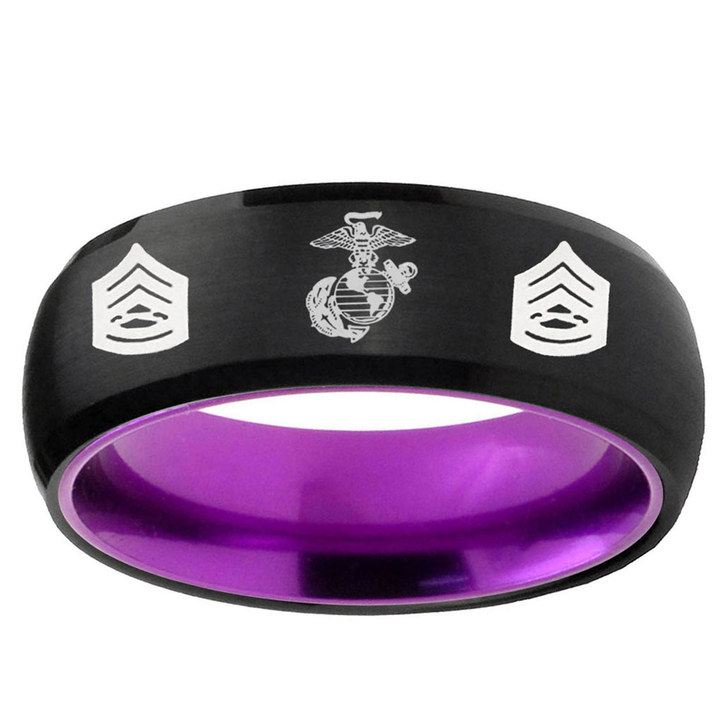 Marine Army Sergeant Dome Black Purple Tungsten Band