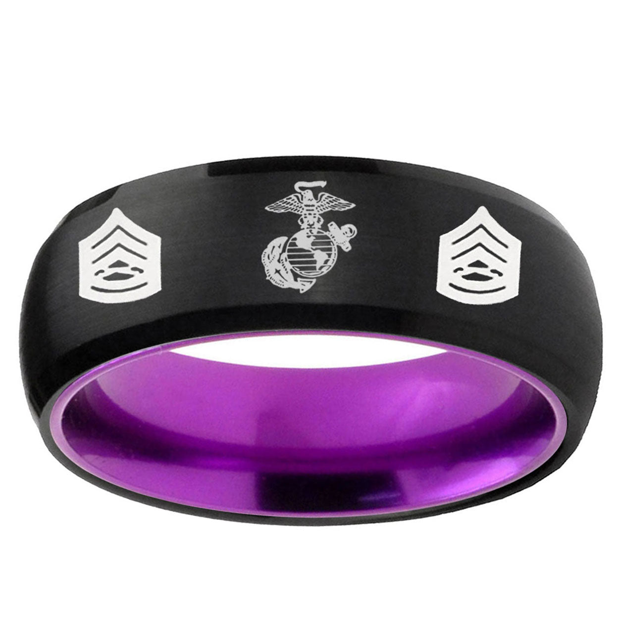 Marine Army Sergeant Dome Black Purple Tungsten Band