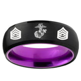 Marine Army Sergeant Dome Black And Purple Tungsten Carbide Men's Bands Ring