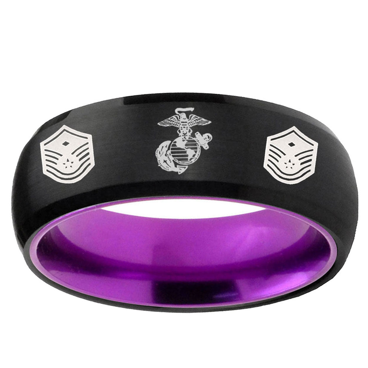 Marine Chief Master Sergeant Dome Black Purple Tungsten Band