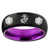 Marine Chief Master Sergeant Dome Black And Purple Tungsten Men's Bands Ring