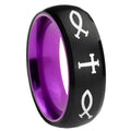 8mm Fish & Cross Dome Black And Purple Tungsten Wedding Band