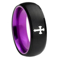8mm Flat Christian Cross Dome Black Purple Tungsten Custom Ring