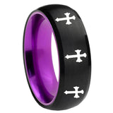 8mm Multiple Christian Cross Dome Black And Purple Tungsten Wedding Bands Ring