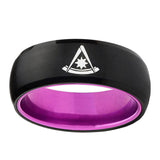 8mm Freemason Masonic Dome Black Purple Tungsten Carbide Ring