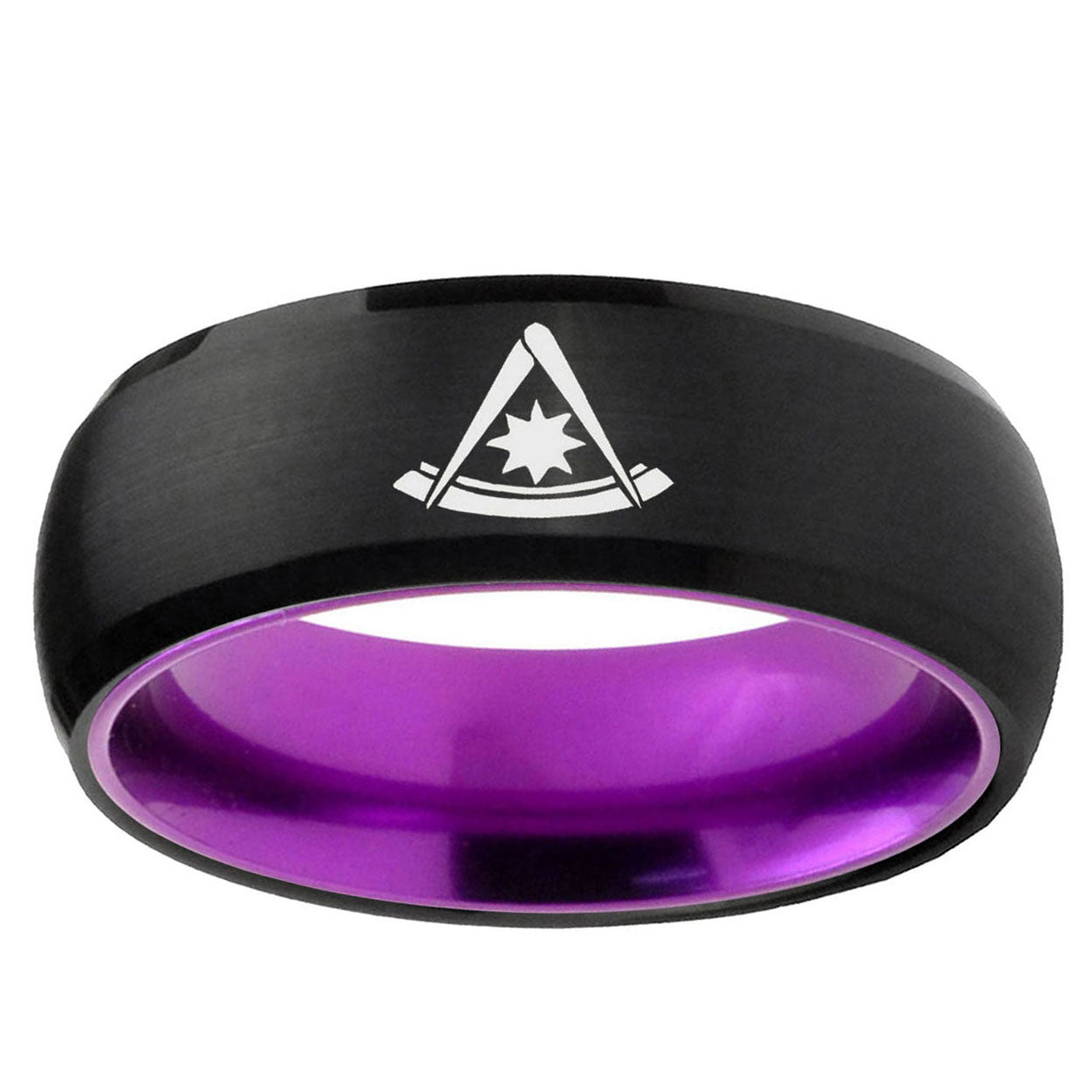 Freemason Masonic Dome Black Purple Tungsten Carbide Ring