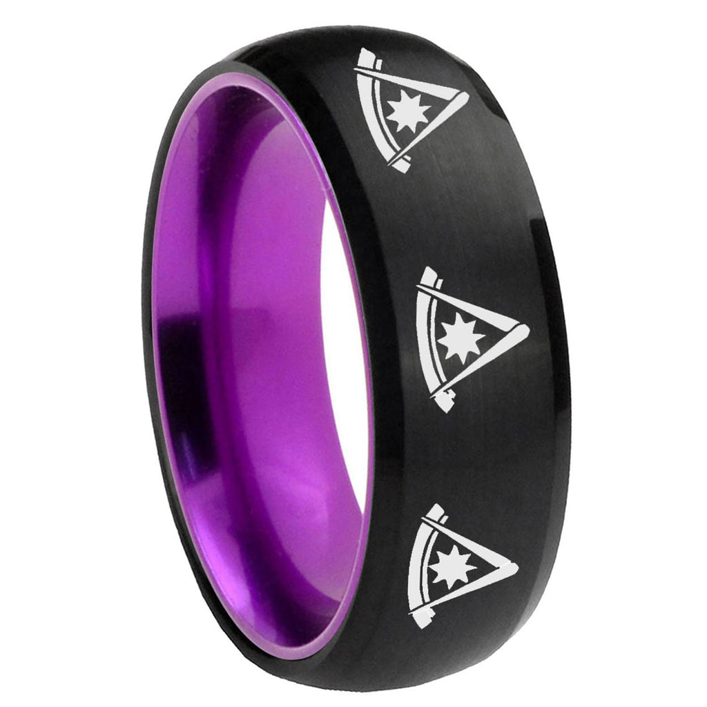 8mm Multiple Pester Master Masonic Dome Black Purple Tungsten Ring
