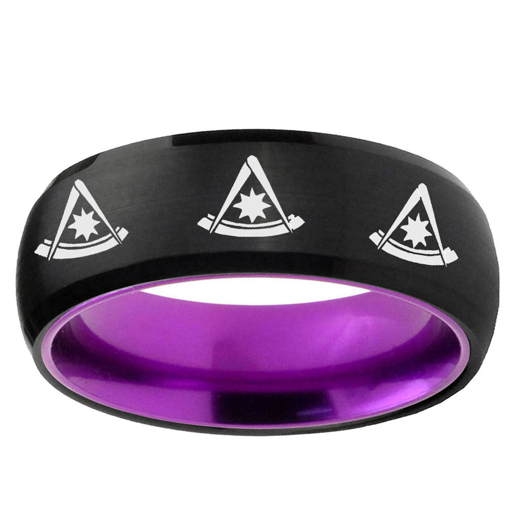 Multiple Pester Master Masonic Dome Black Purple Tungsten Ring