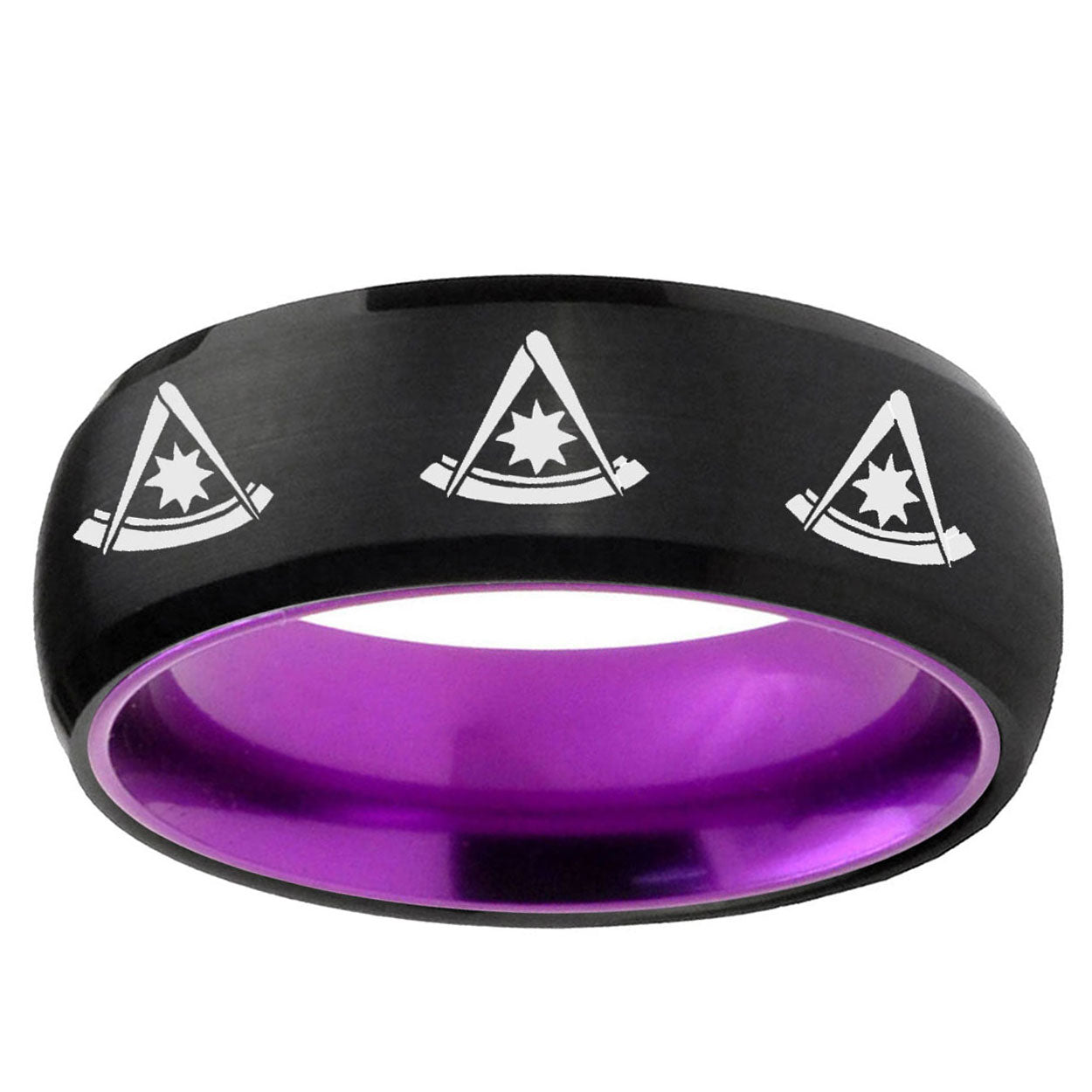 Multiple Pester Master Masonic Dome Black Purple Tungsten Ring