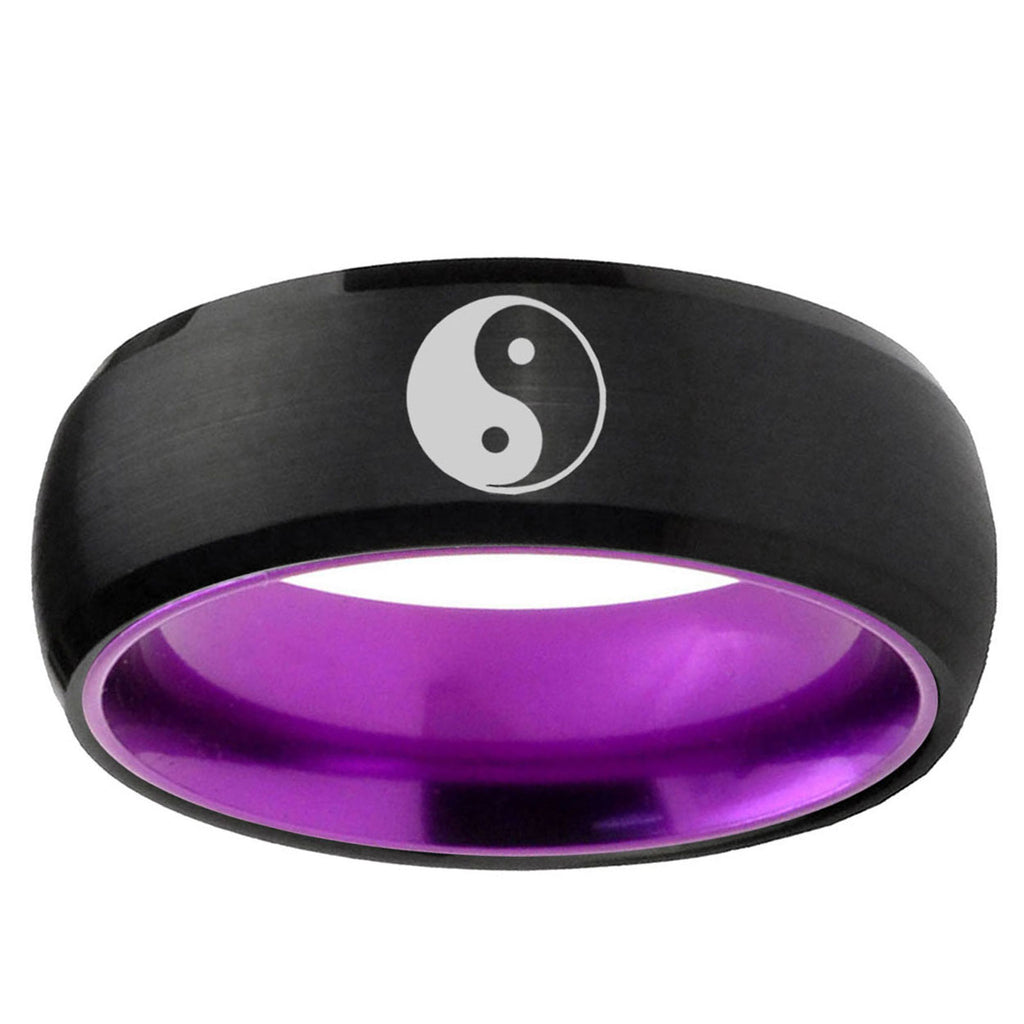 Yin Yang Dome Black And Purple Tungsten Personalized Ring