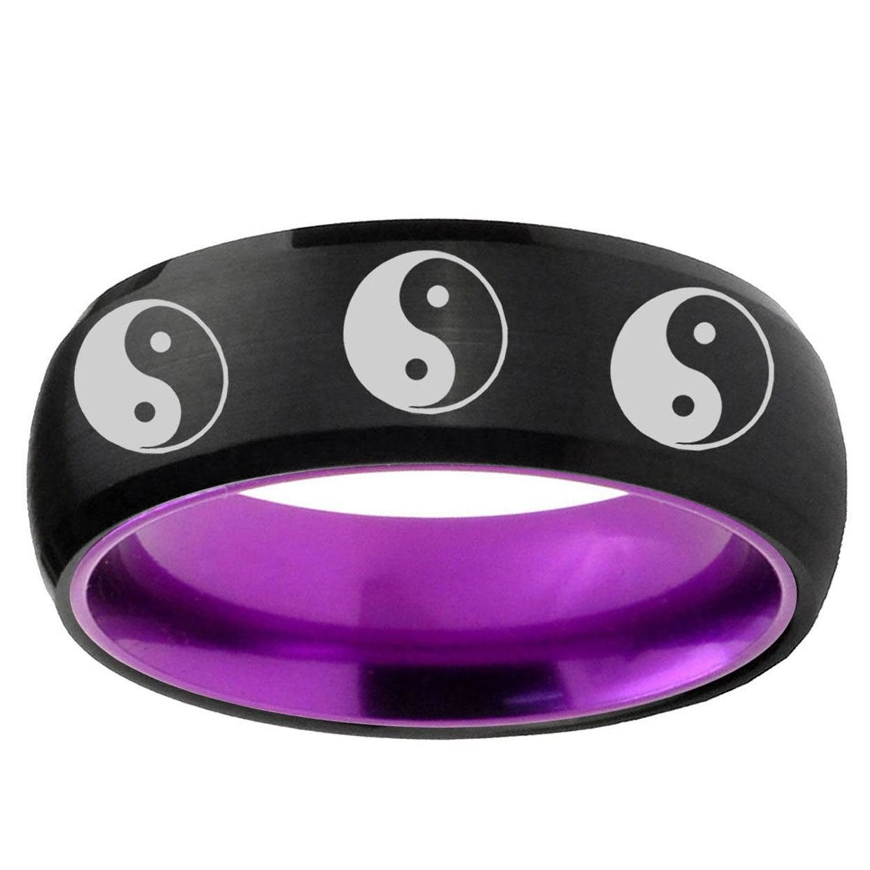 Multiple Yin Yang Dome Black Purple Tungsten Promise Ring