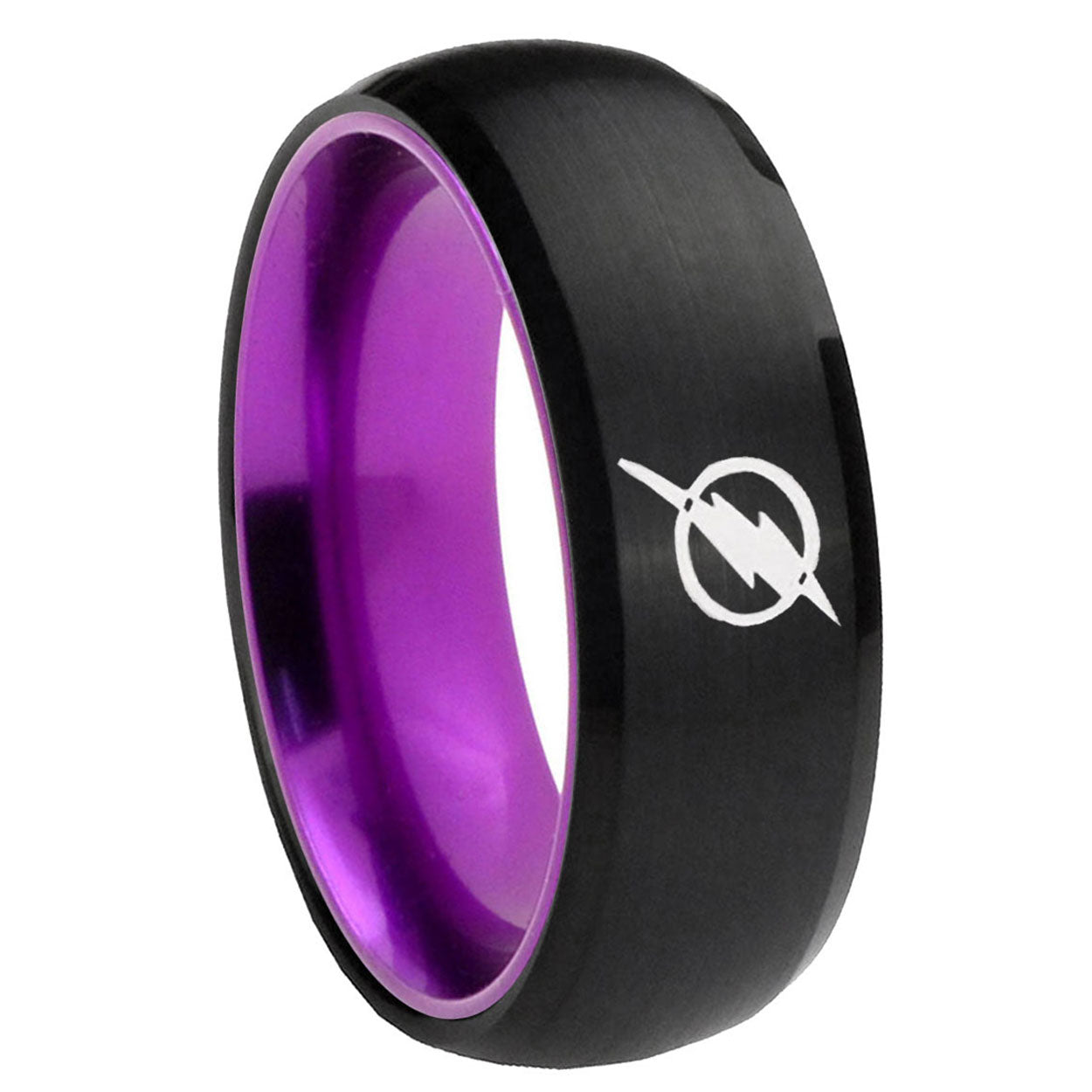 8mm Flash Dome Black Purple Tungsten Coolest Mens Wedding Bands