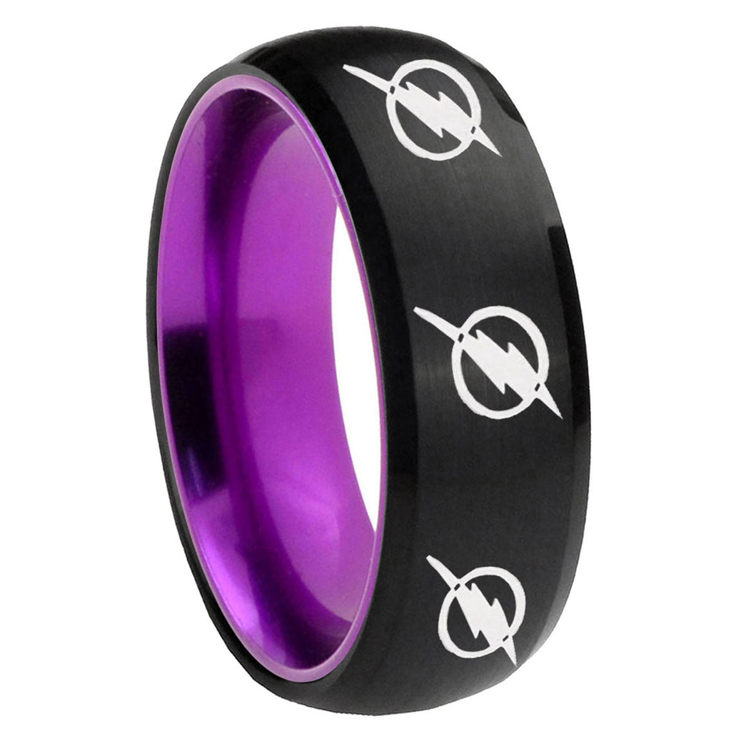8mm Multiple Flash Dome Black And Purple Tungsten Wedding Band