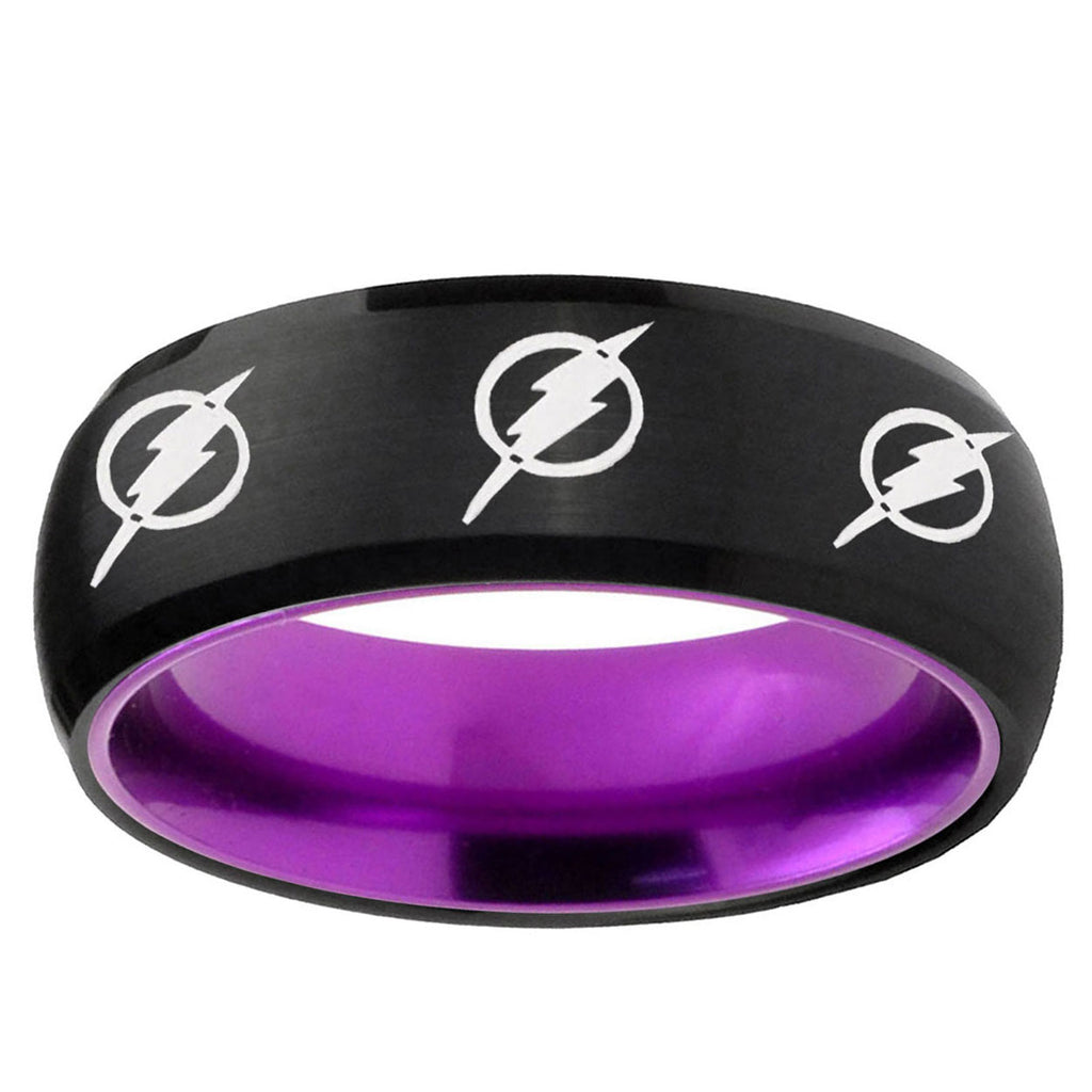 Multiple Flash Dome Black And Purple Tungsten Wedding Band