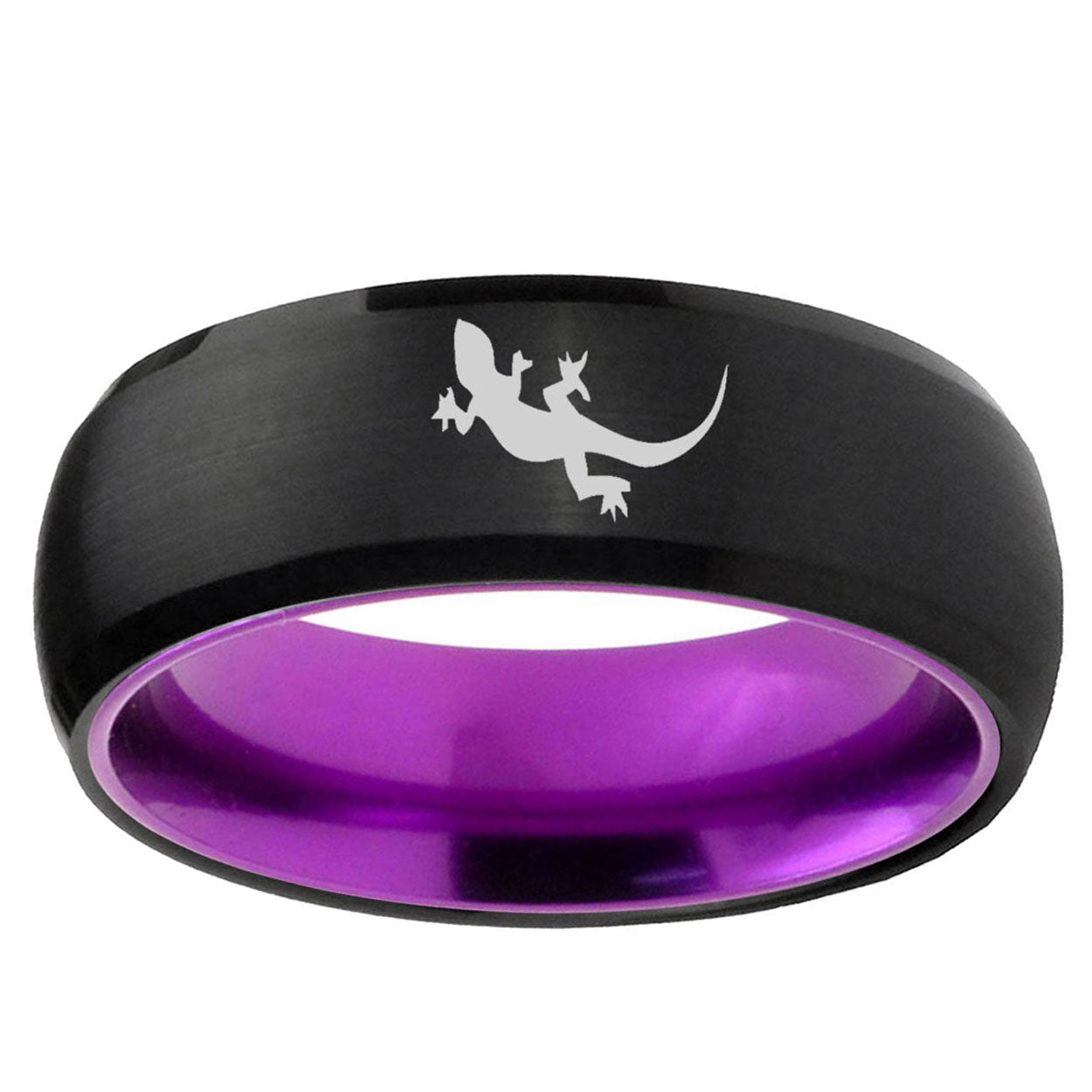 Lizard Dome Black And Purple Tungsten Carbide Ring for Men