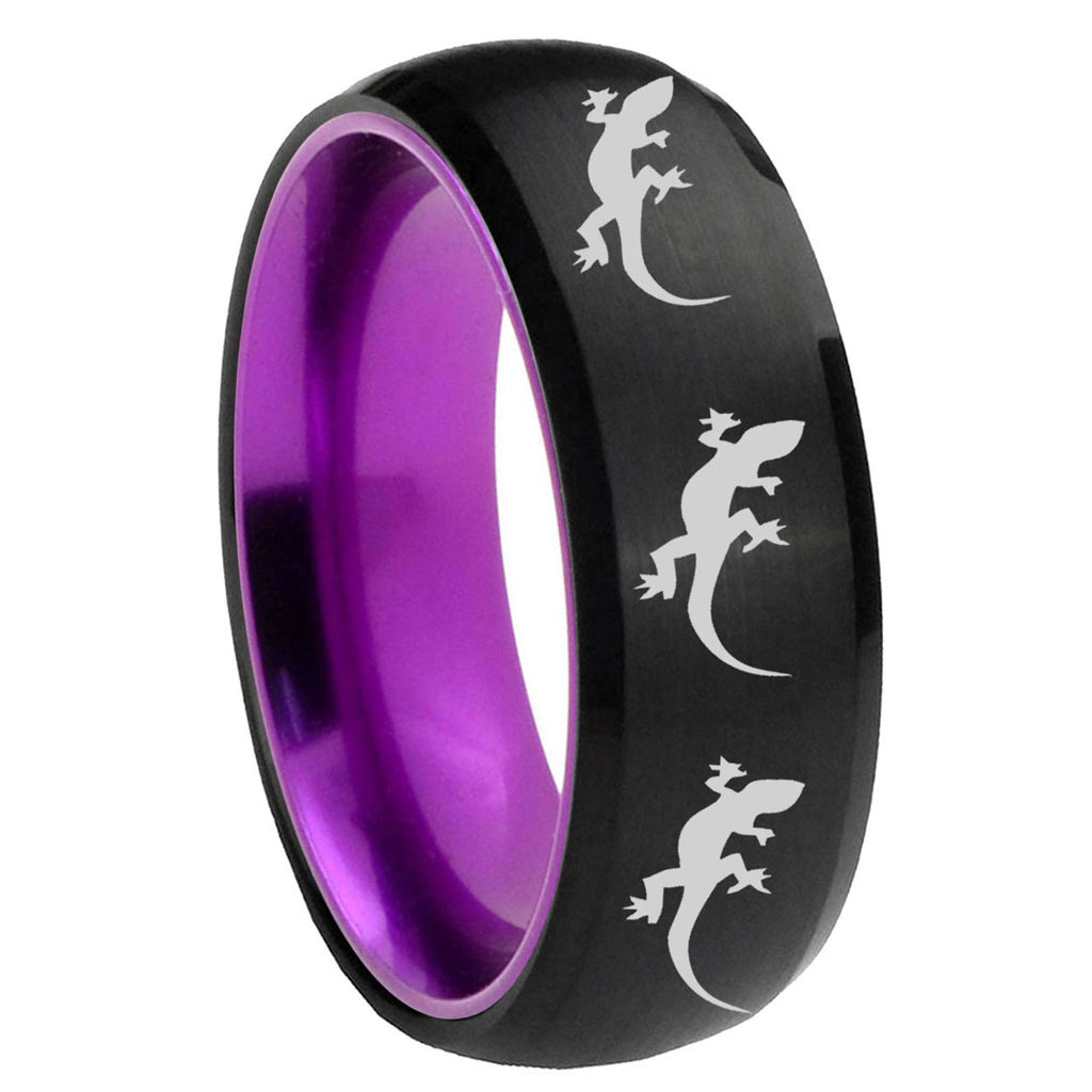 8mm Multiple Lizard Dome Black And Purple Tungsten Wedding Band