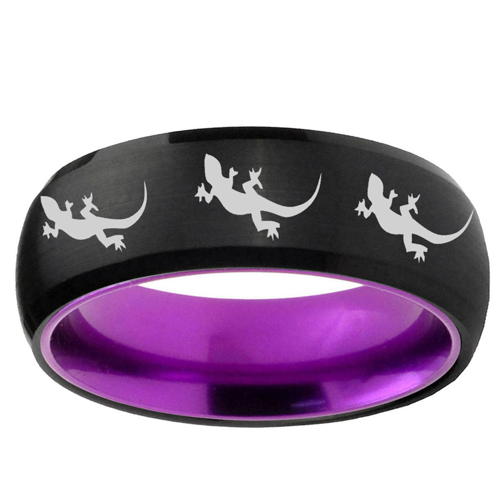 Multiple Lizard Dome Black And Purple Tungsten Wedding Band