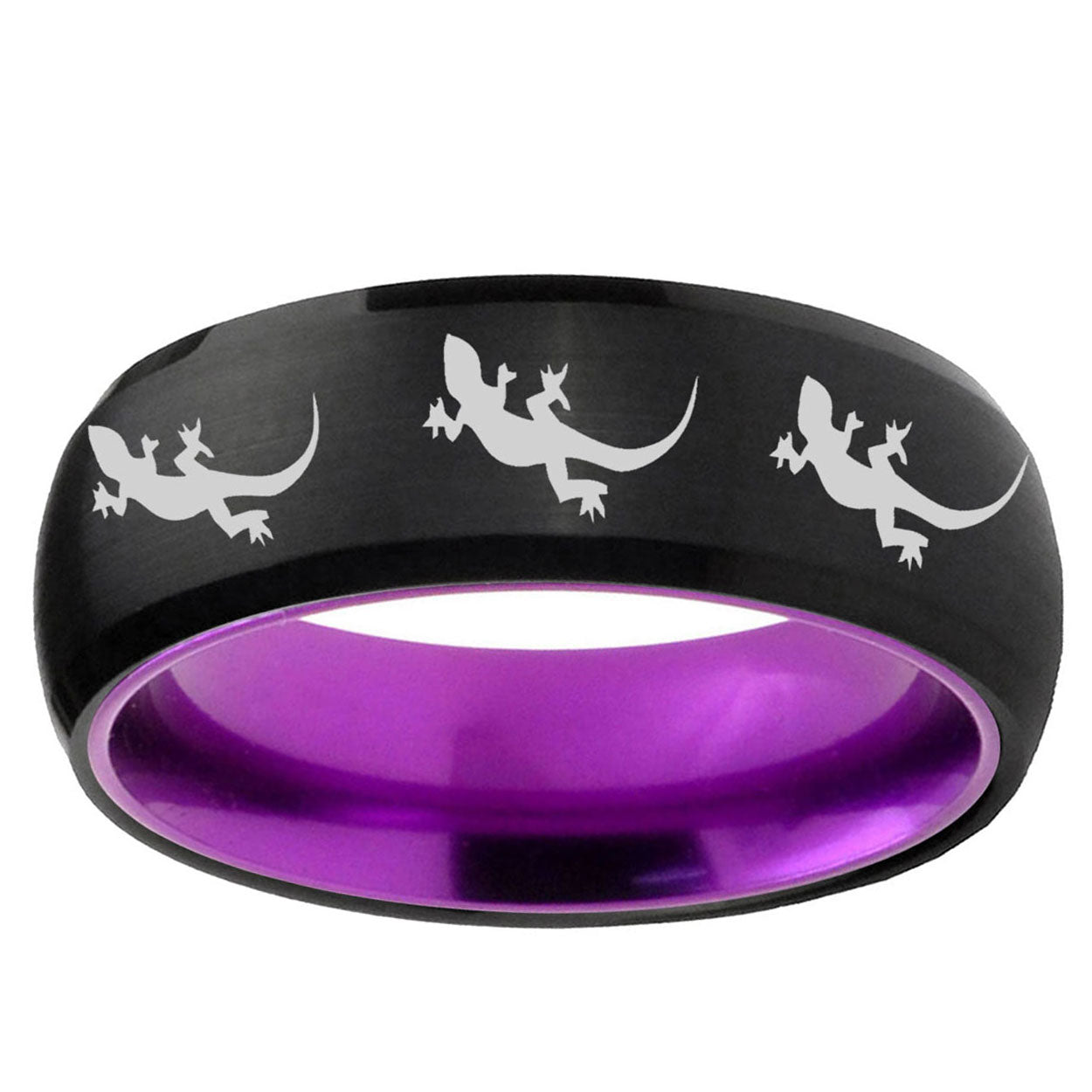 Multiple Lizard Dome Black And Purple Tungsten Wedding Band