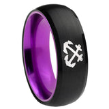 8mm Anchor Dome Black And Purple Tungsten Carbide Wedding Band Ring