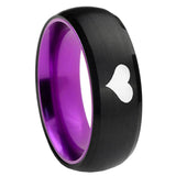 8mm Heart Dome Black And Purple Tungsten Carbide Engraved Ring