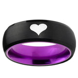 Heart Dome Black And Purple Tungsten Carbide Engraved Ring