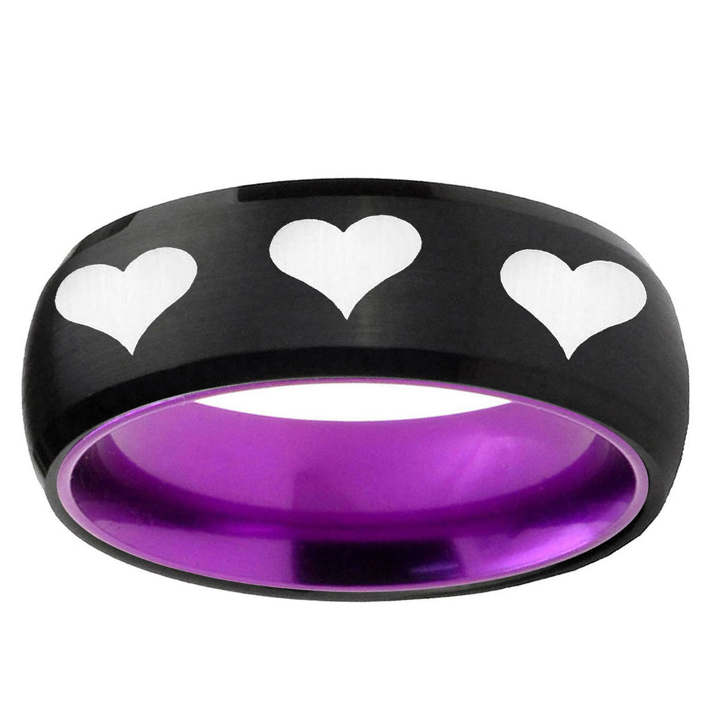 Multiple Heart Dome Black Purple Tungsten Anniversary Ring