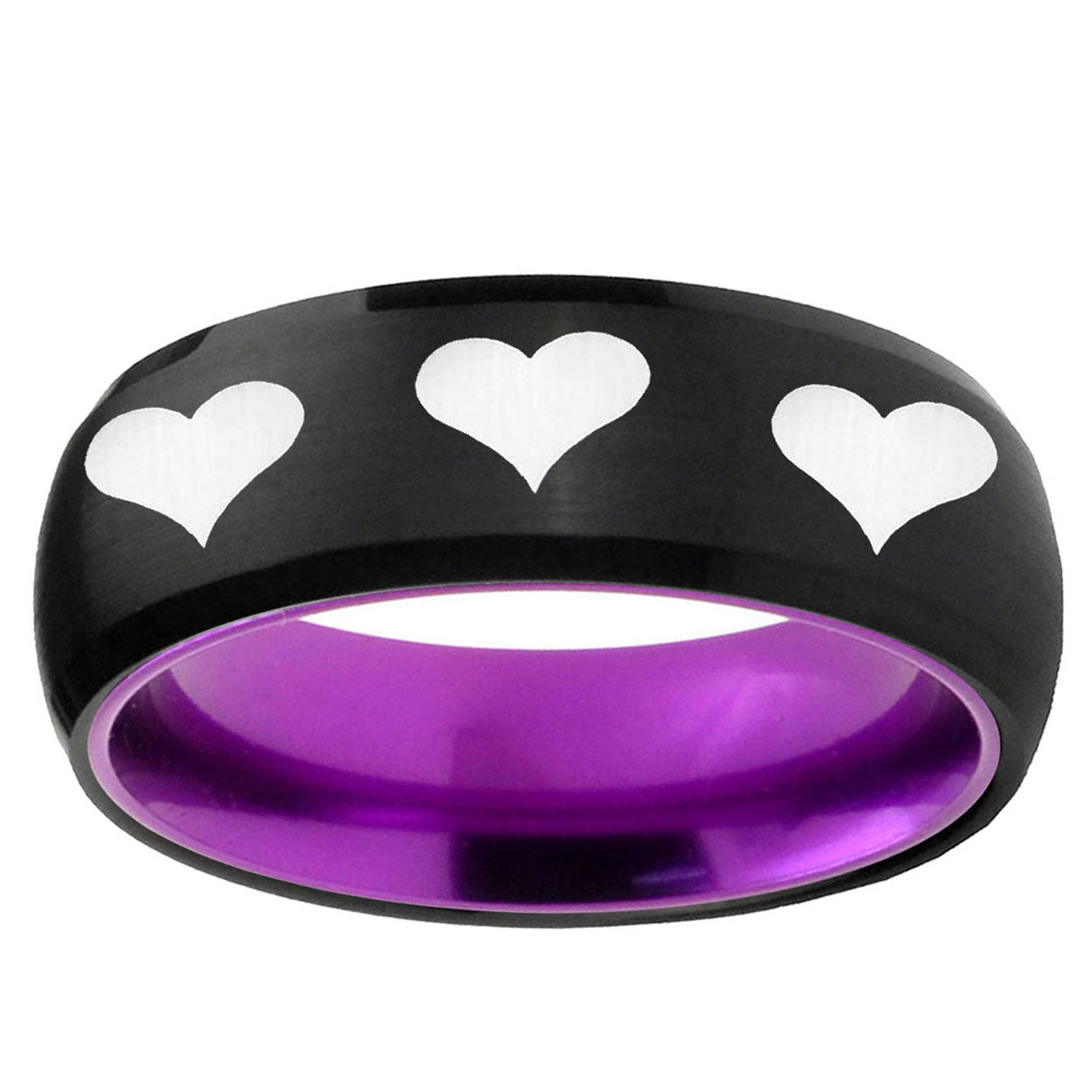 Multiple Heart Dome Black Purple Tungsten Anniversary Ring