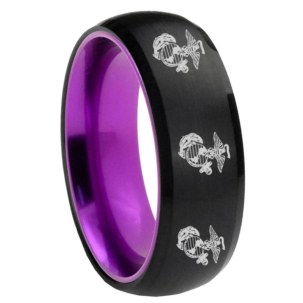 8mm Multiple Marine Dome Black Purple Tungsten Wedding Ring