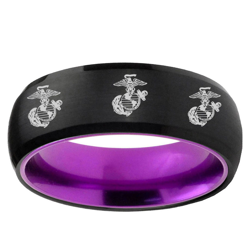 Multiple Marine Dome Black Purple Tungsten Wedding Ring