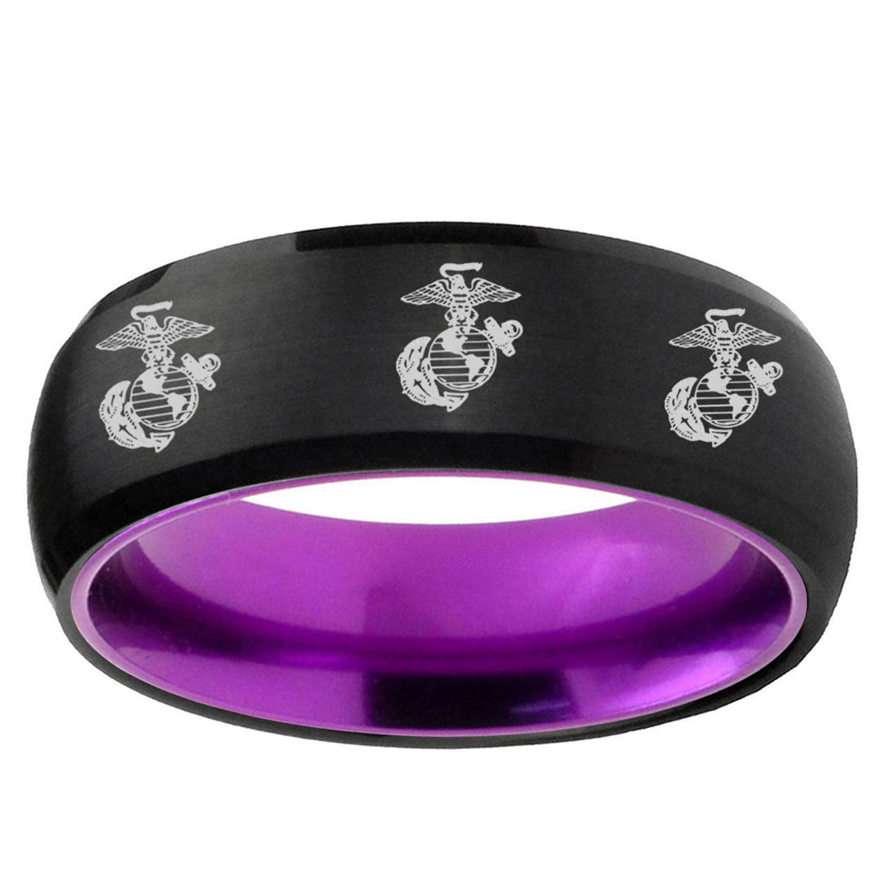 Multiple Marine Dome Black Purple Tungsten Wedding Ring