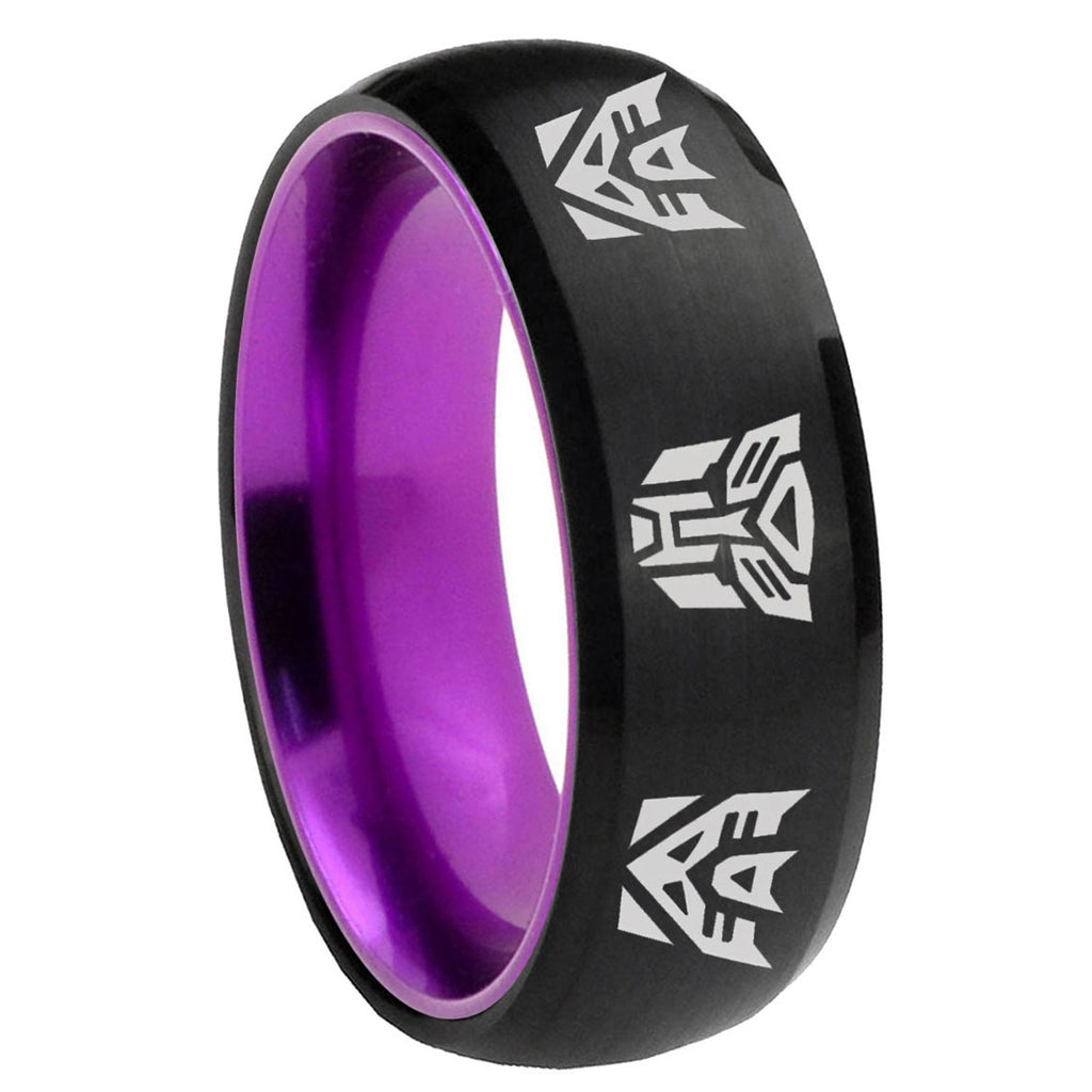 8mm Transformers Autobot Decepticon Dome Black Purple Tungsten Ring