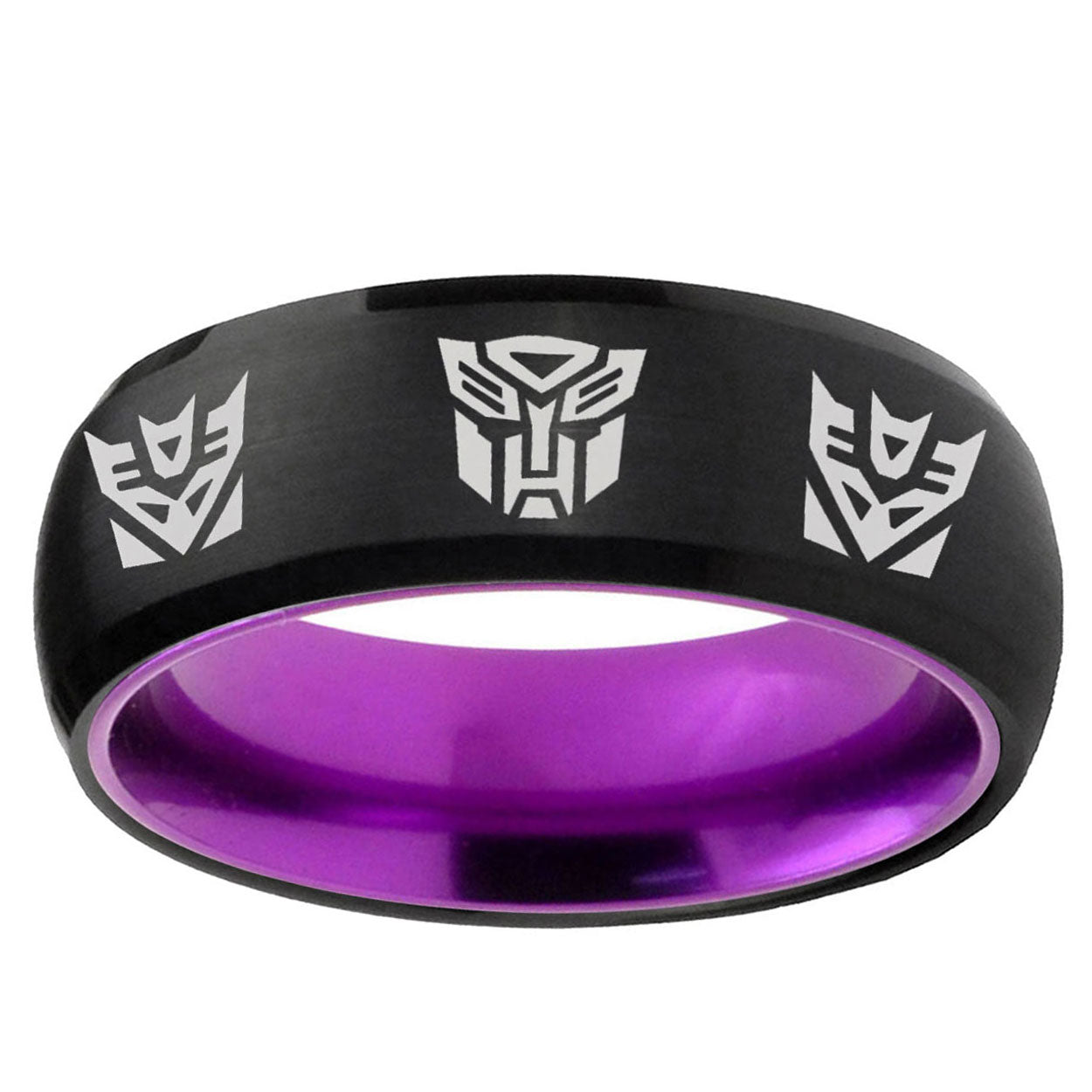 Transformers Autobot Decepticon Dome Black Purple Tungsten Ring